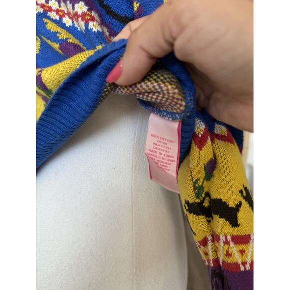 Vintage Betsey Johnson Punk Label Crop Cardigan Alley Cat Fair Aisle Print L Mod - Picture 16 of 16